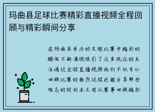 玛曲县足球比赛精彩直播视频全程回顾与精彩瞬间分享
